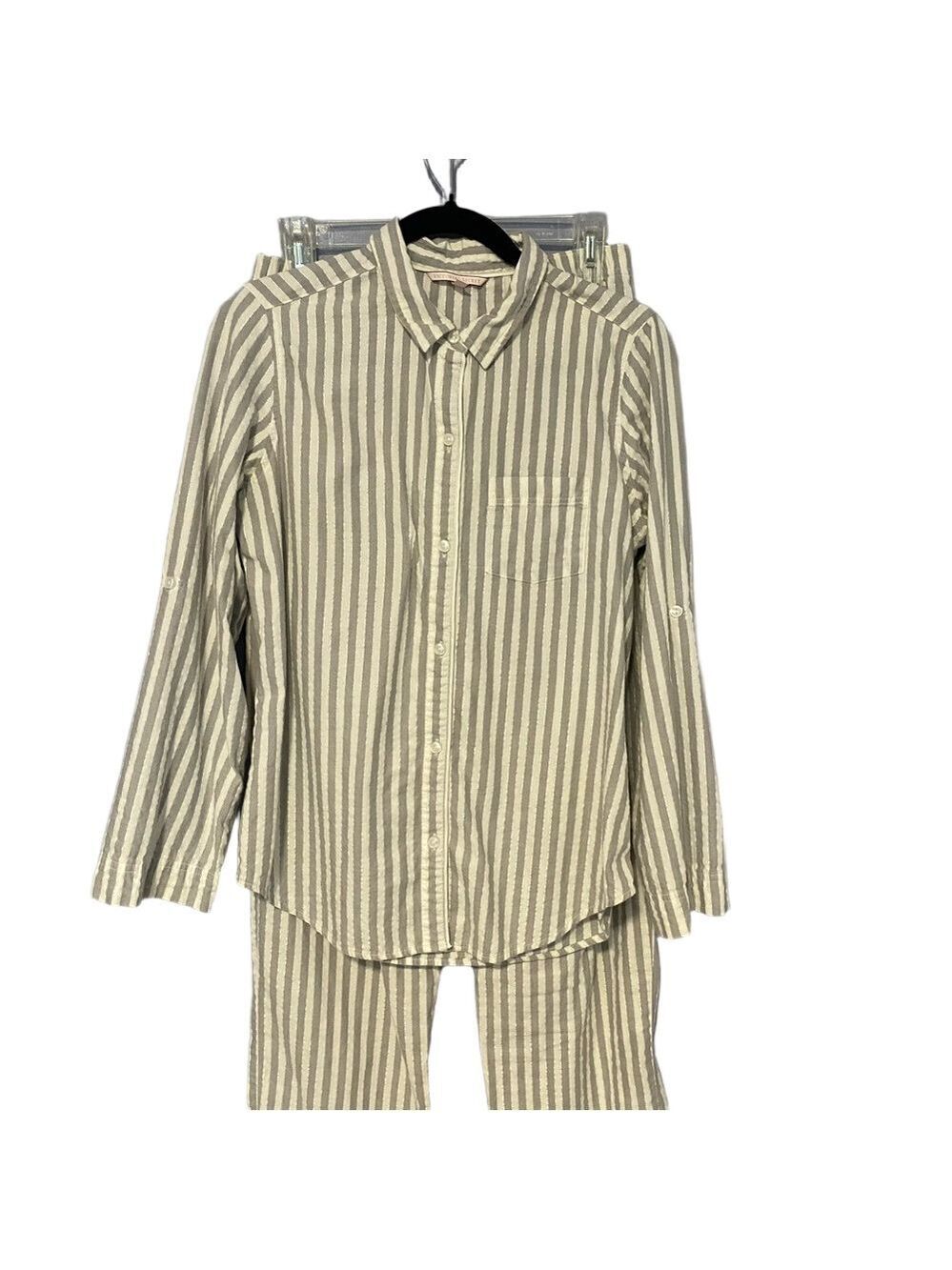 Victoria’s Secret Gray White Striped Pajama Set Metallic Silver Cozy Lounge Sm